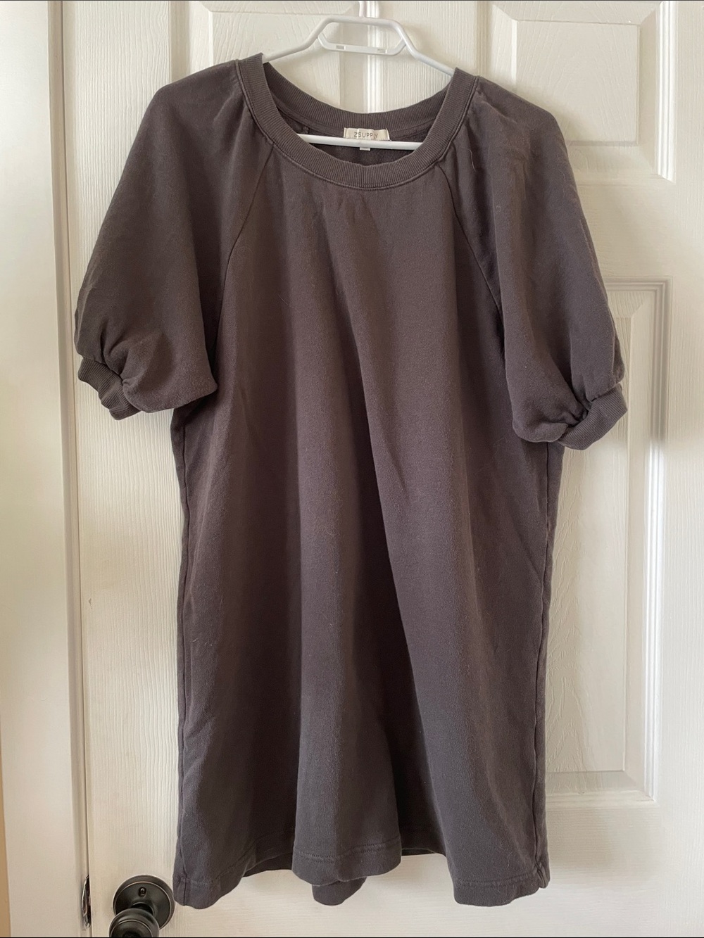 Z supply puff sleeve crew neck short sleeved sweatshirt dress athleisure